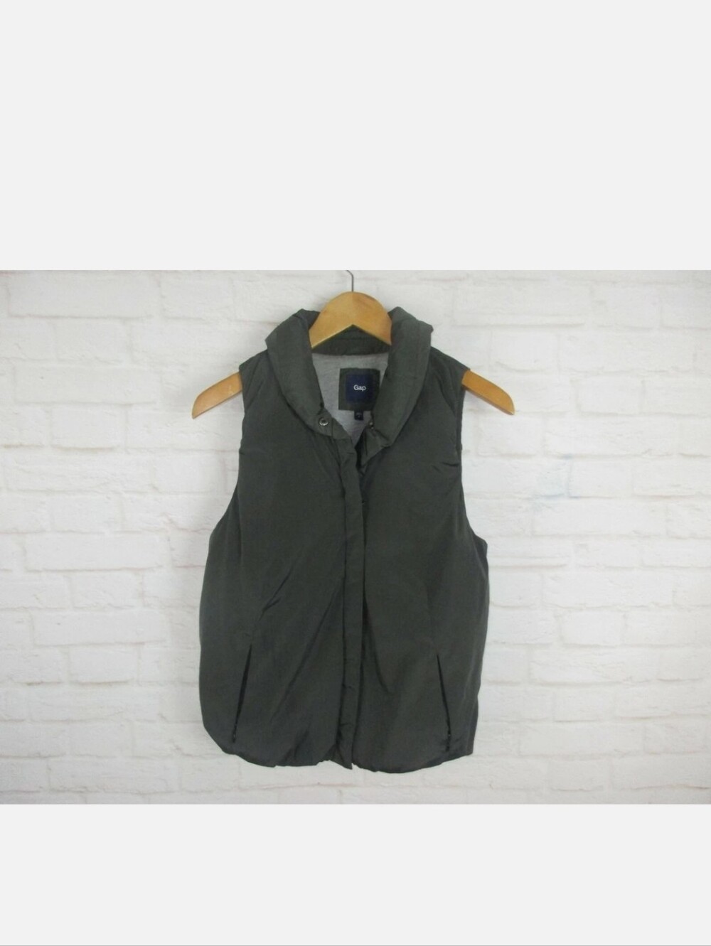 GAP Olive Quilted Funnel Neck Zip Vest